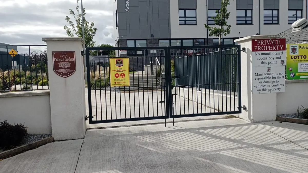 Guard Force Security patrol signage at school and academy gates in Mallow