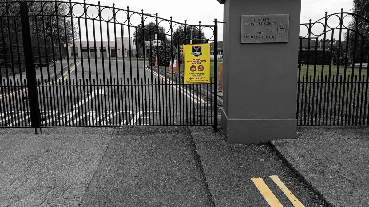 Guard Force Security patrol signage at St Mary's Secondary School, Mallow