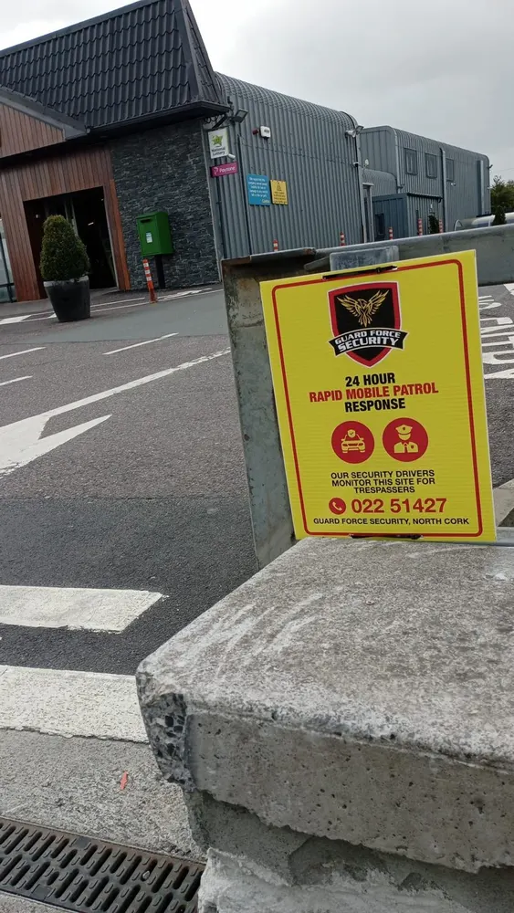 Guard Force Security 24-hour rapid response sign at a Mitchelstown area premises