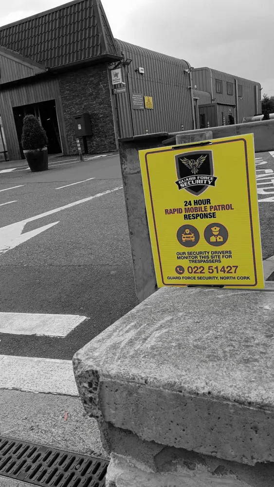Guard Force Security 24-hour rapid response sign at a Mitchelstown area premises